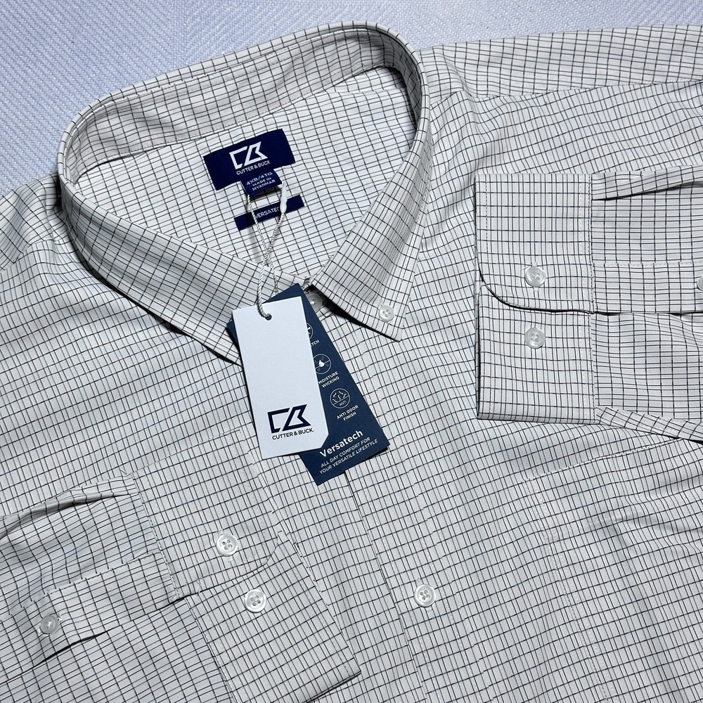 NEW Cutter & Buck‎ Versatech Button Down Shirt Mens 4XB Tattersall Performance
